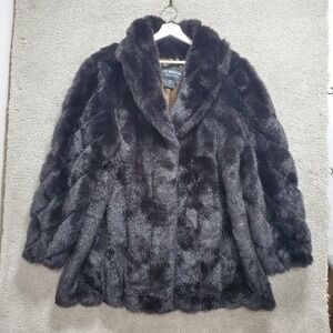 VTG Olympia Limited Inc Womens Faux Fur Coat‎ Jacket Black Size L Mob Wife Retro